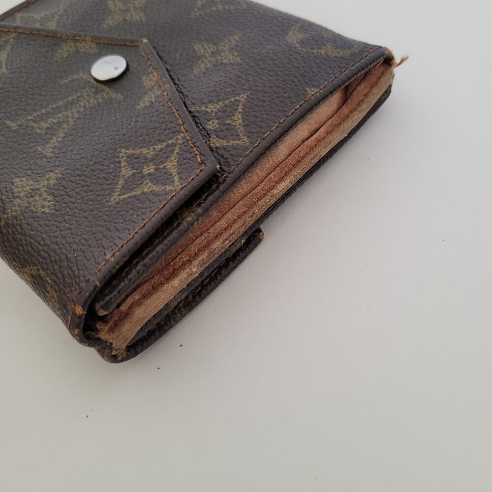 LOUIS VUITTON Vintage 80s Monogram Leather Wallet Brown Medium Trifold Elise - Picture 16 of 16